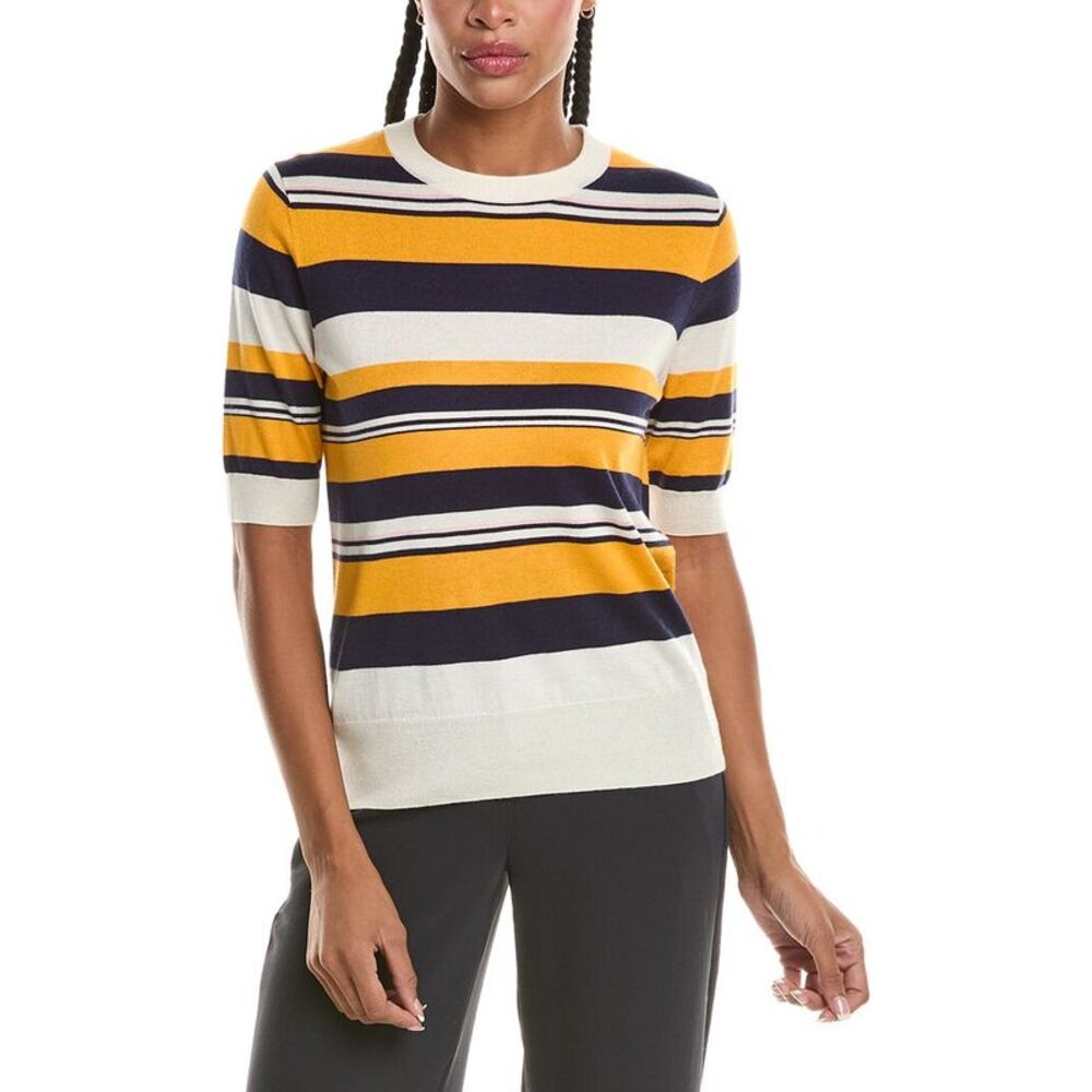 N.Peal Womens  Superfine Stripe Silk & Cashmere-Blend T-Shirt, Orange